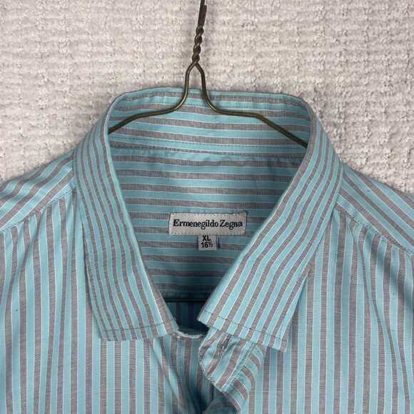 Ermenegildo Zegna Dress Shirt Men XL 16 1/2 Baby Blue / Grey Silver Lined - Picture 7 of 16